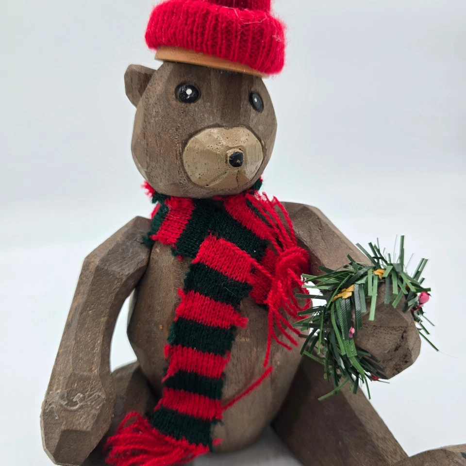 Vintage Wooden Teddy Bear Christmas Figurine Holiday Decor 1999 - Image 2 of 4