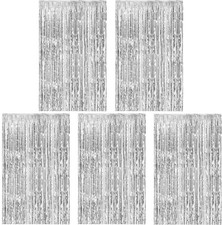 5 Pack Silver Foil Curtain Backdrop Metallic Tinsel Fringe 5, 5pc-Silver