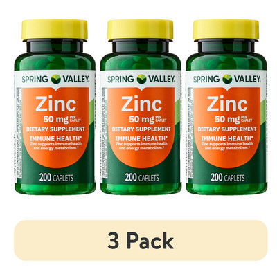 3 Pack Spring Valley Zinc 50mg 600 Caplets Immune Support Supply