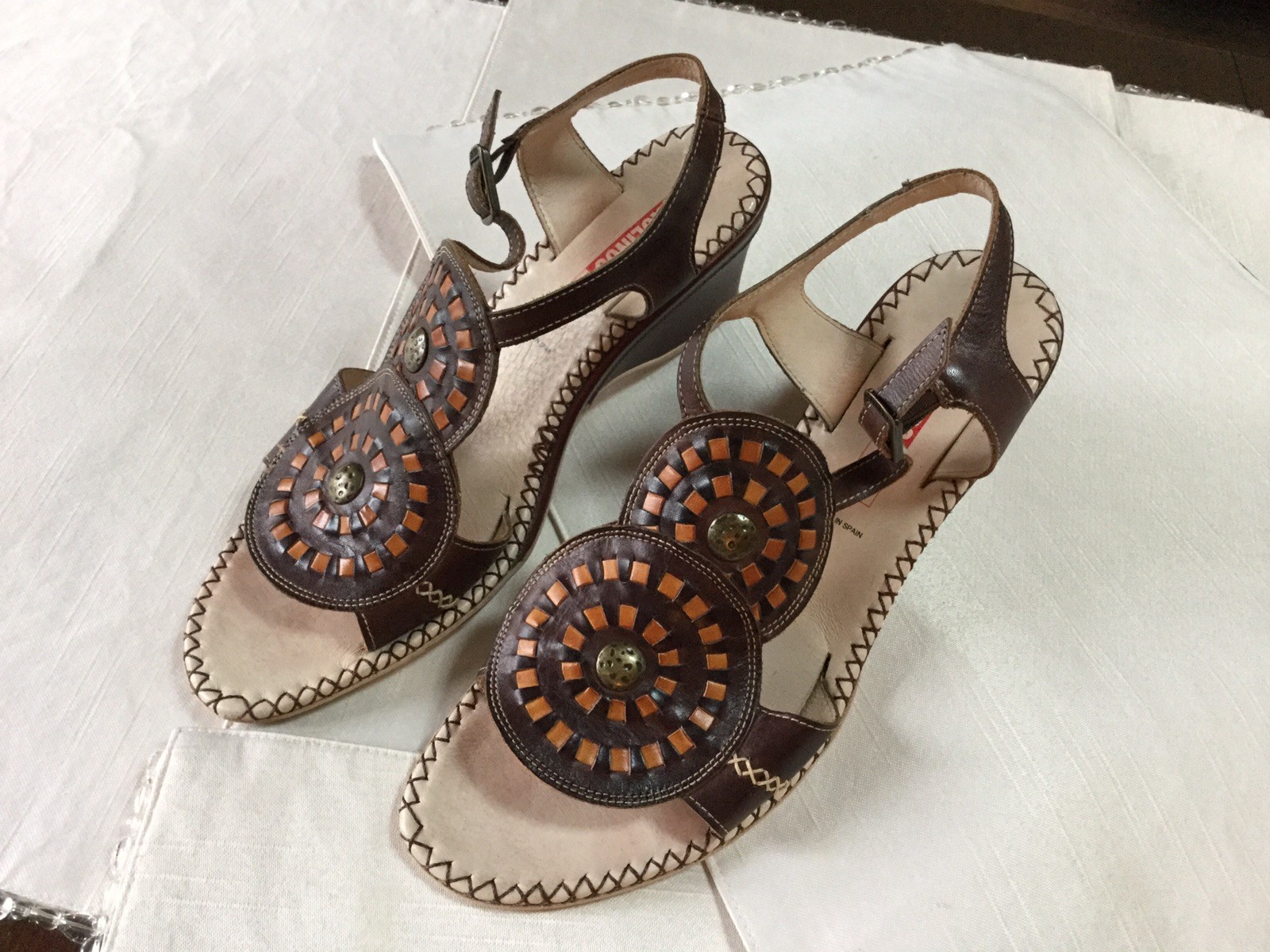 Pikolinos Women Size EU40 US 9 - 9.5 Shoes Wedge Heels Sandals Leather Brown Tan