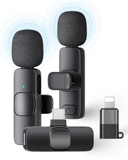 2 Pack Wireless Lavalier Microphone for iPhone iPad and Without Case, Black