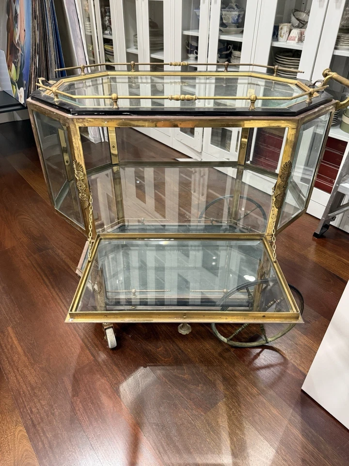 Carrito de té bar cóctel era maison Jansen años 40 Hollywood Regency latón Foto 3 de 4