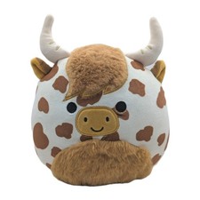 Squishmallow Alonzo The Brown And White Highland Cow Plush Fuzzy Hair Teddy 7.5"