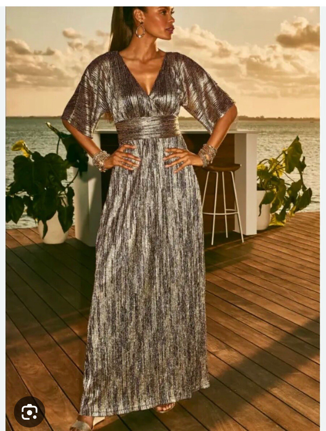 Lilly Pulitzer NWT Parigi Maxi Dress Berry Crinkle Gold Metallic