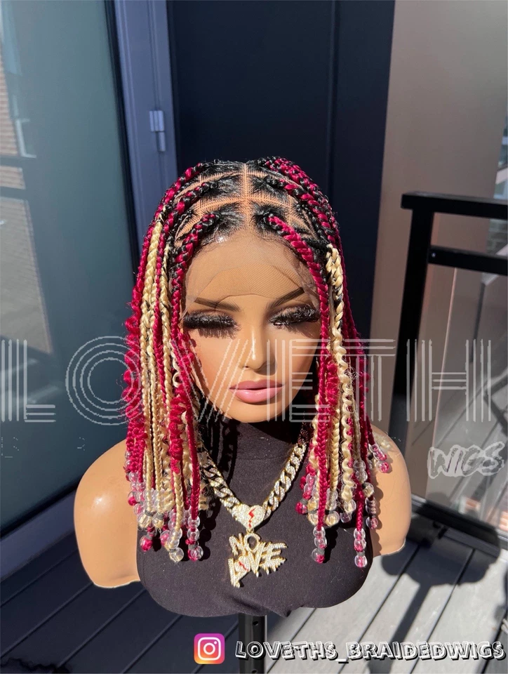 Se envía al día siguiente (ENVÍO 2 DÍAS) Peluca trenzada de encaje completo Cornrow, trenza negra sin nudos Foto 3 de 4