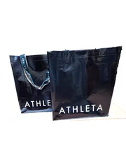2 Athleta Shopping Tote Reusable Bag Blue with Handle  16” Tall Metallic Blue
