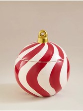 New Red & White Christmas bauble striped lidded pot/jar Home decor ceramic