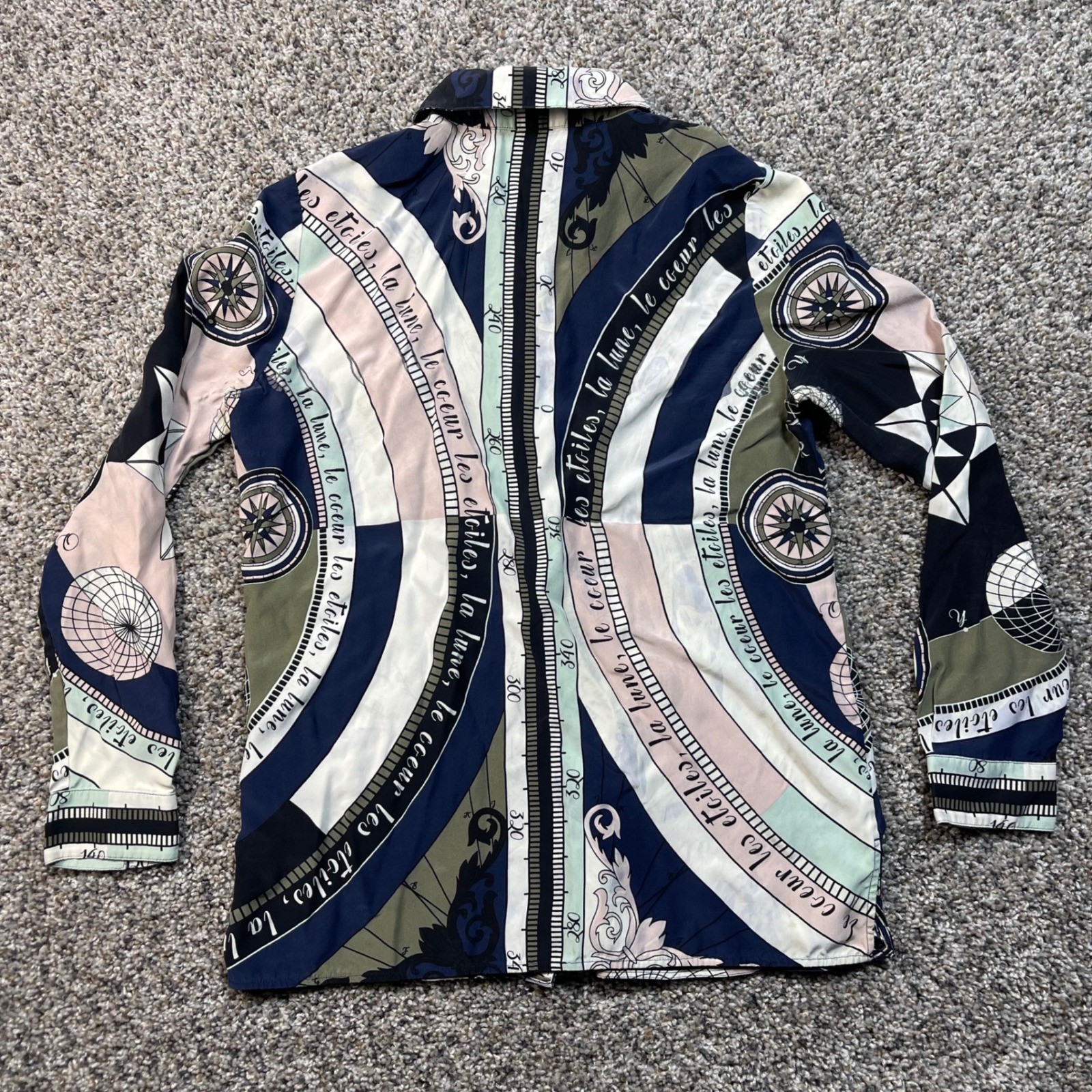 Tory Burch Women's Size 4 100% Silk Blouse Multicolor Compass Print button up thumbnail 8