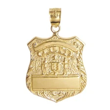 New 14k Yellow Gold Police Officer Badge Pendant