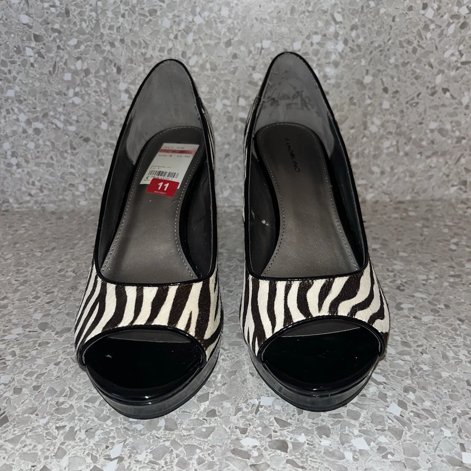 Bandolino Cebra Rayas Peep Toe Tacón de Cuña Mujer 11M Cuero Piel Defectos Menores Foto 3 de 4