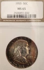 1955 Franklin Half Dollar NGC MS 65  Nice Toning Looks like a FBL