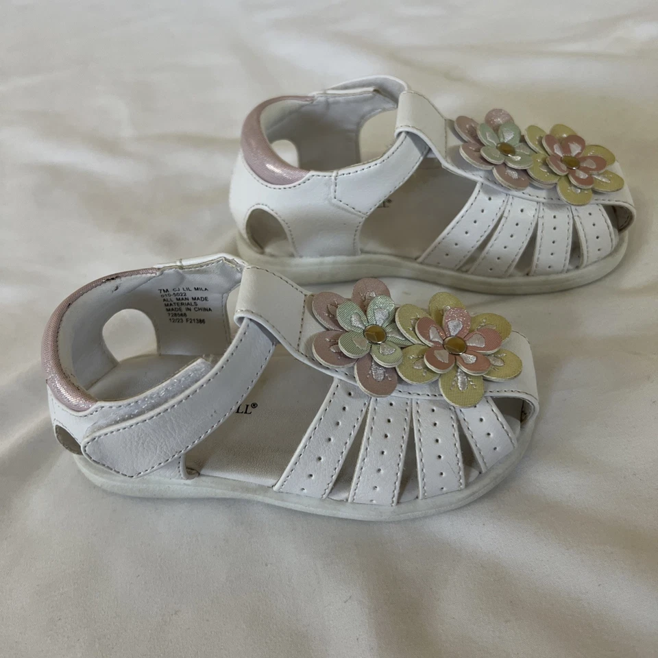 Christie & Jill Niño Pequeño Talla 7 M Multicolor Floral Zapatos Sandalias Blanco y Rosa Foto 3 de 4