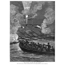 IRELAND Night Attack on the Boom at Bantry Bay - Antique Print 1885