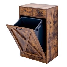 13 Gallons Tilt Out Trash Can Cabinet, Wooden Trash Cabinet with 2 Drawers, F...