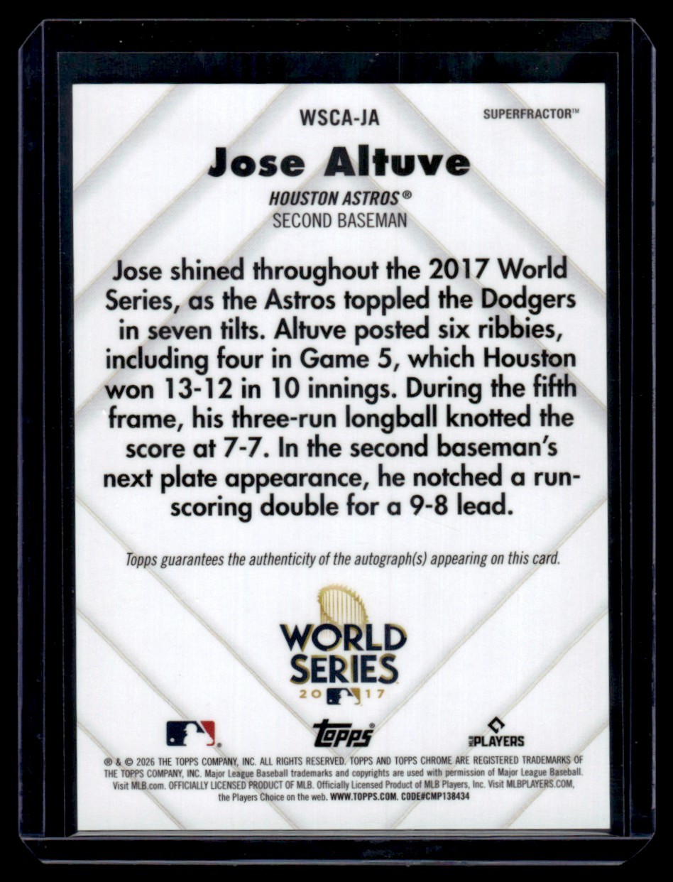 JOSE ALTUVE 2026 TOPPS CHROME WORLD SERIES CHAMPION SUPERFRACTOR AUTO 1/1 view 2
