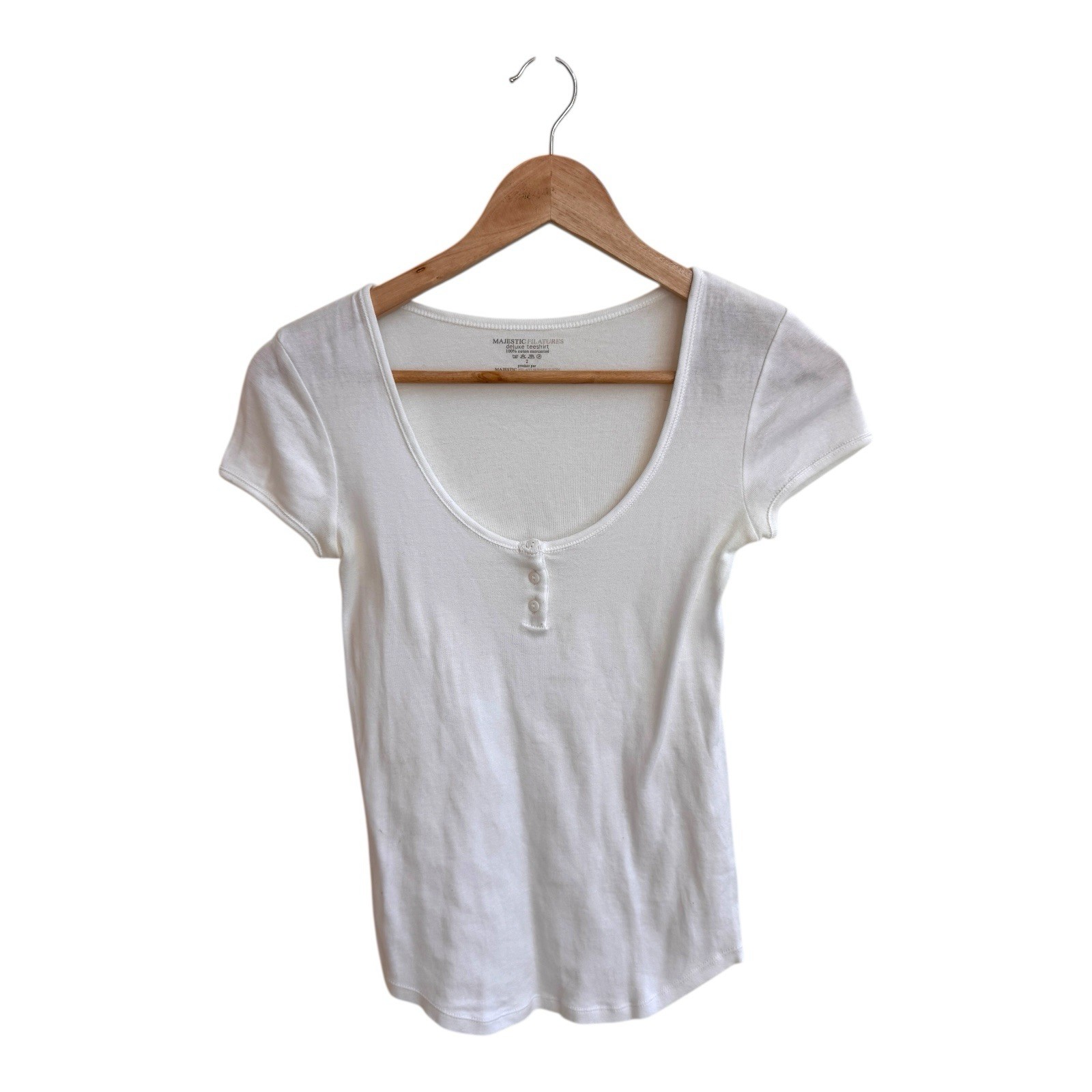Majestic Filatures White Scoop Neck Short Cap Sleeve Womens Size S