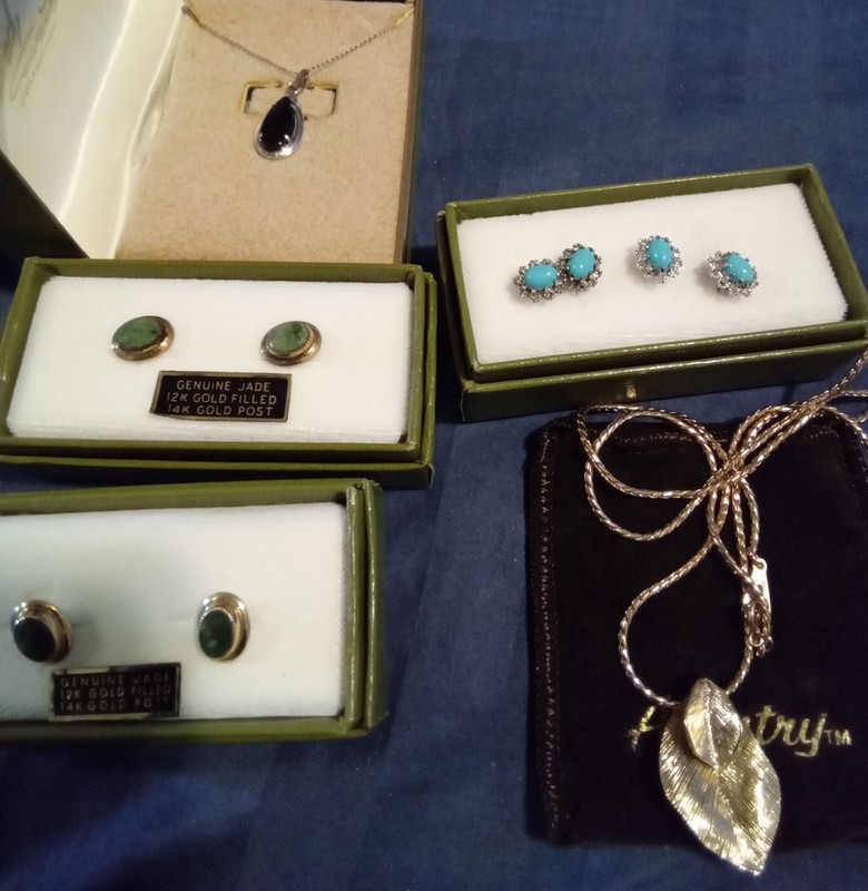 Vintage Sara Coventry Earrings, Necklace, Jade, Turquoise, onyx Lot W/boxes