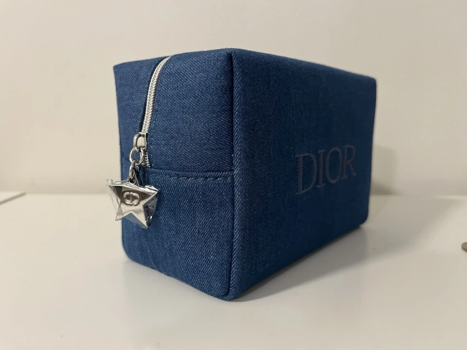 Новый! Christian Dior джинсовой ткани синий косметический макияж молнии сумка мешок застежки - Изображение 2 из 4