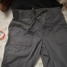 Woman  s Gray Solid Cargo Pants S Regular Drawstring Elastic Waist Ankle Zip