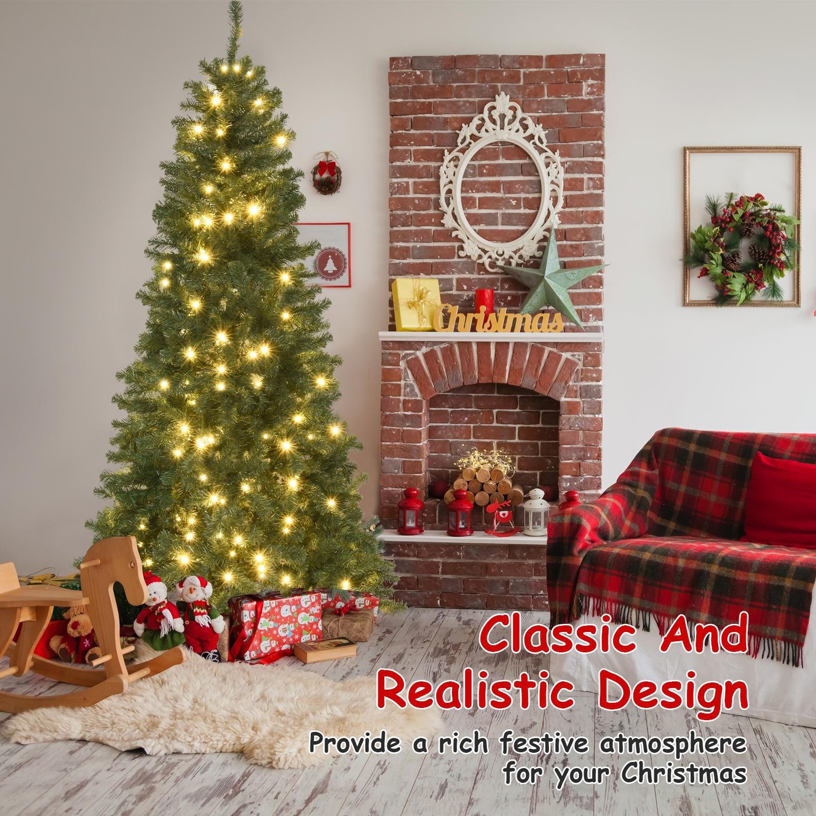 6.5ft Pre-Lit Spruce Artificial Christmas Tree with 750 Tips and 250 Warm White Lights  