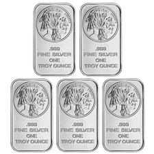 Lot of 5 - 1 Troy oz Buffalo .999 Fine Silver Bar Sealed