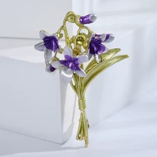 Vintage Enamel Purple Flower Bouquet Brooch Floral Gold Pin Summer Gift Jewelry