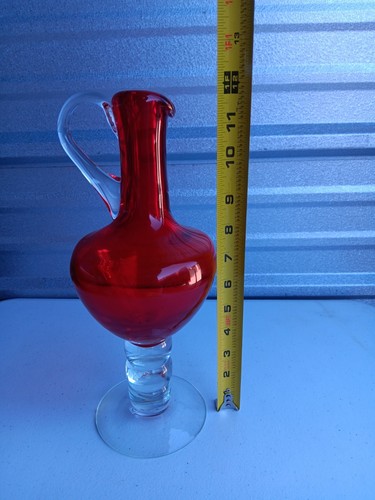 Vintage Bischoff Mid Century Ruby Red Glass Bubble STEM Decanter Bottle. - Picture 8 of 8