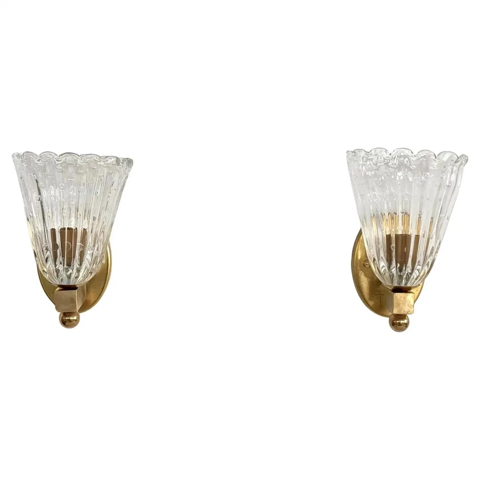Italian Brass and Murano Glass Wall Lights or Sconces in Art Deco Style, 1990s - Image 3 of 4