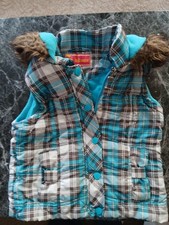 Dollhouse Quilted Super Warm Vest with A Hood Teal Grey  White L 6X Girls Zip