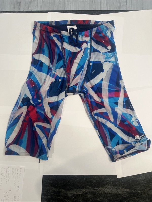 Speedo Mens Pro Lt Jammer Swimsuit Size 30 Printed Blue Swim Excellent Condition