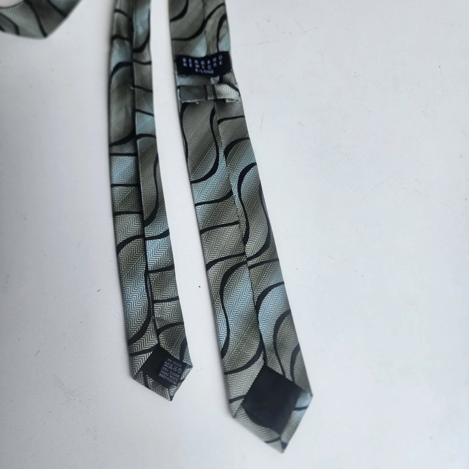"Corbata Bergamo New York Pure X-Long 64,5"" negra verde geométrica abstracta"  Foto 4 de 4