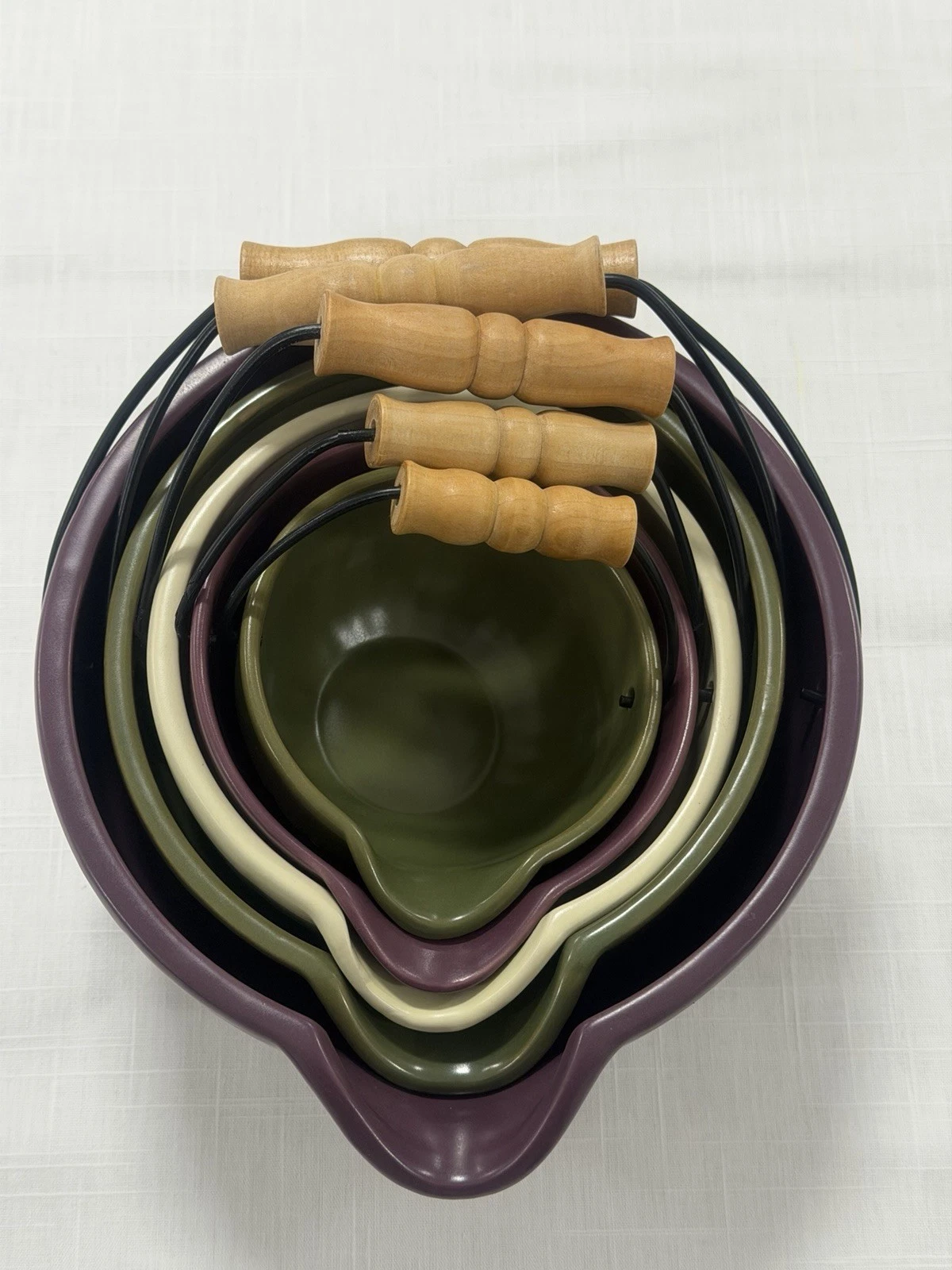 Vintage WMG Ceramic Basket Nesting Mixing Bowls With Handles Pour Lip Set Of 5