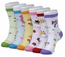 New Mixed Lot 6 Pair's Novelty Kids Infant Girls Crew Socks SZ 00-12 Mths