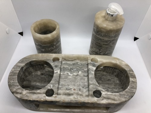 3-Piece Marble Bathroom Accessories Set of Collection Grey Onix - Picture 11 of 11