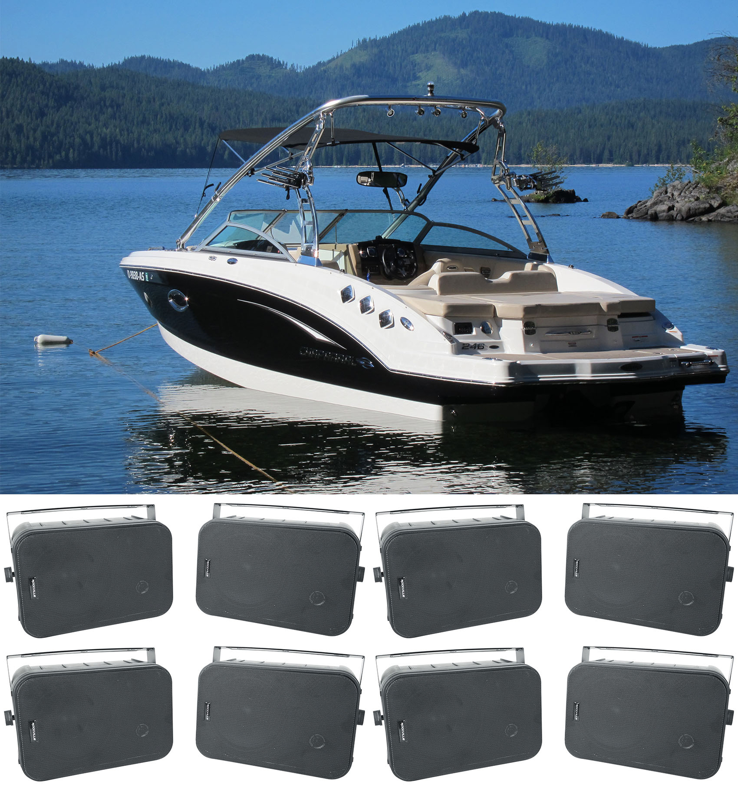 8 Колонки Rockville HP65S 65 Black Marine Box с поворотным кронштейном для лодок