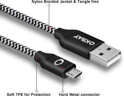 OKRAY Micro USB Cable 10 Ft, Nylon Braided Charger High Speed 2.0 Data Sync Cord