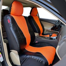 Fundas de asiento delanteras de auto negras bonitas de cuero sintético naranja malla 2 piezas para Nissan Versa