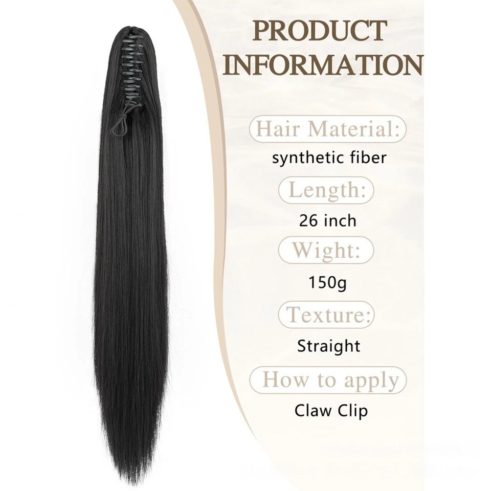 Clip de garra de cola de caballo real de 26" extensión de cabello cola de caballo grueso en como humano Foto 3 de 4