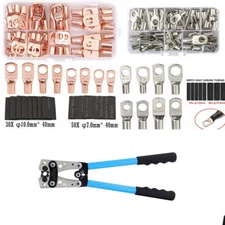140Pcs Cable Lugs Copper Ring Crimp Terminal Plier Car Battery Wire Connectors