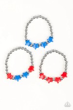 Kids Multi 5pc Red, White and Blue Star Bracelet Set Paparazzi New