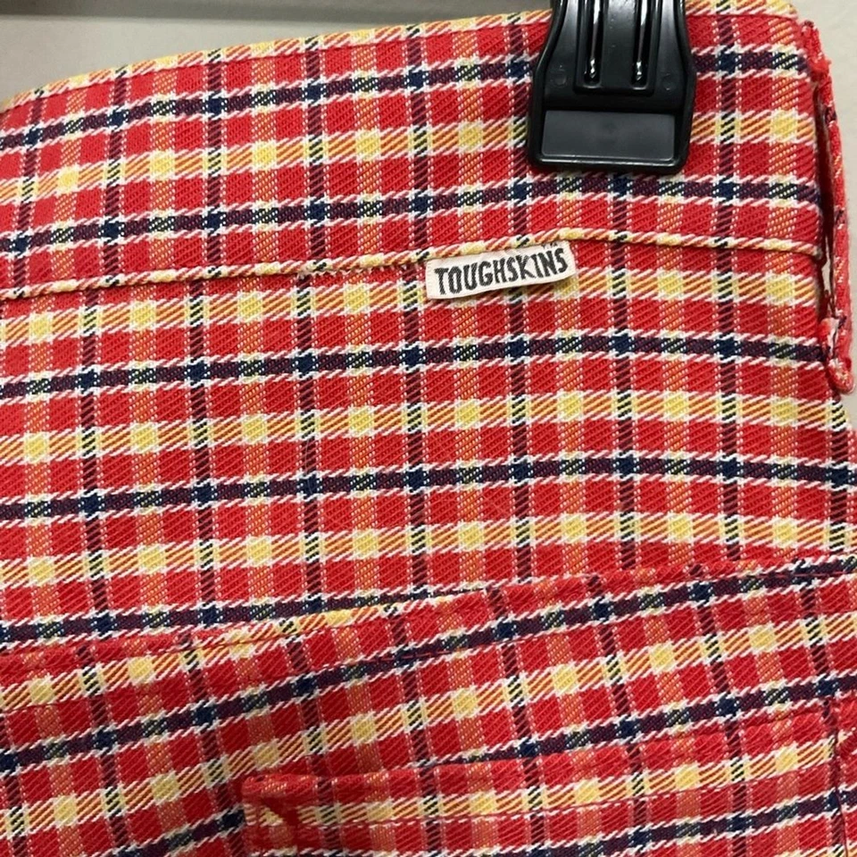 Vintage Girls Plaid Jeans in Red/Gold/Navy Sz 10.5 Flare Toughskins Growing Girl - Image 4 of 4