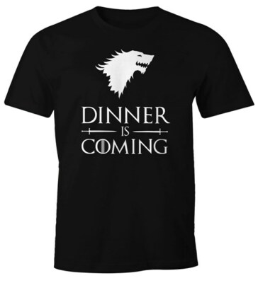 Herren T-Shirt Dinner is coming Fun-Shirt Parodie Grillen BBQ Barbecue Food Tee