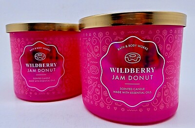 2 BATH & BODY WORKS WILDBERRY JAM DONUT SCENTED 3 WICK CANDLE 14.5oz LARGE NEW