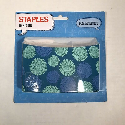 New Staples Magnetic LOCKER BIN Pencil School Supplies Holder  Blue Mums Design
