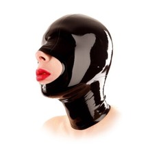 Black Latex Hood Open Mouth Rubber Mask with Back zipper Clubwear Fetish BDSM