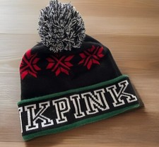 Image of Victorias Secret PINK Beanie Hat Pom Pom Cap Holiday Christmas Fair Isle