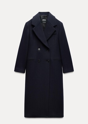 ZARA DOUBLE-BREASTED WOOL BLEND COAT ZW NAVY BLUE FW24/25 SIZES XS