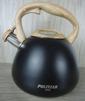 POLIVIAR Tea Kettle 2.7 Quart Teapot Loud Whistling Anti-Rust Black Wood Grain