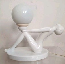 lampe table faience sculpture femme vintage 70 globe verre style art deco