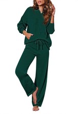 Women's 2 Piece Outfits Sweater Set Long Sleeve Pajamas With Pocket Wide Leg ...